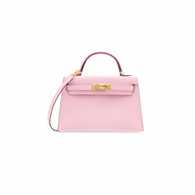 HERMÈS MASTER MINI KELLY II SELLIER 20 3Q ROSE SAKURA CHÈVRE PALLADIUM HARDWARE(19*12*5.5cm) 